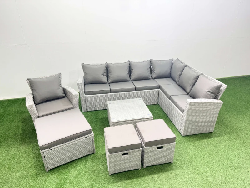 Image of Fimous Rattan Garden Outdoor Furniture Set 10 Seater Rattan Garden Sofa Set in Light Grey Light Grey Unisex