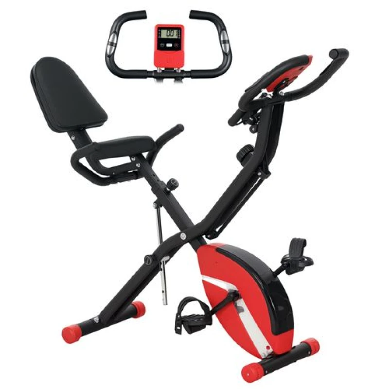 Image of SPORTNOW Folding Exercise Bike With Arm Bands And Hand Pulse Sensor - Red TJ Hughes 5063603906693