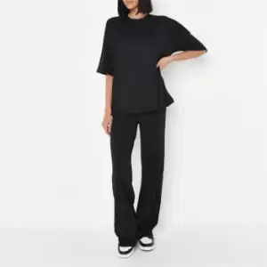 Image of Missguided Ord Ribbed Tee and Wide Leg Set - Black