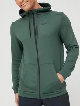 Image of Nike Training Dry Full Zip Fleece Hoodie, Green, Size S, Men