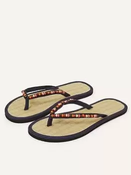Image of Accessorize Wooden Beaded Seagrass Flip Flops, Multi Size M Women