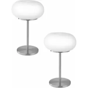 Image of 2 pack Table Lamp Colour Satin Nickel Shade White Glass Opal Matt E27 2x60W
