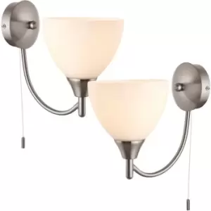 Image of 2 PACK Dimmable LED Wall Light Satin Chrome & Frosted Glass Shade Curved Lamp