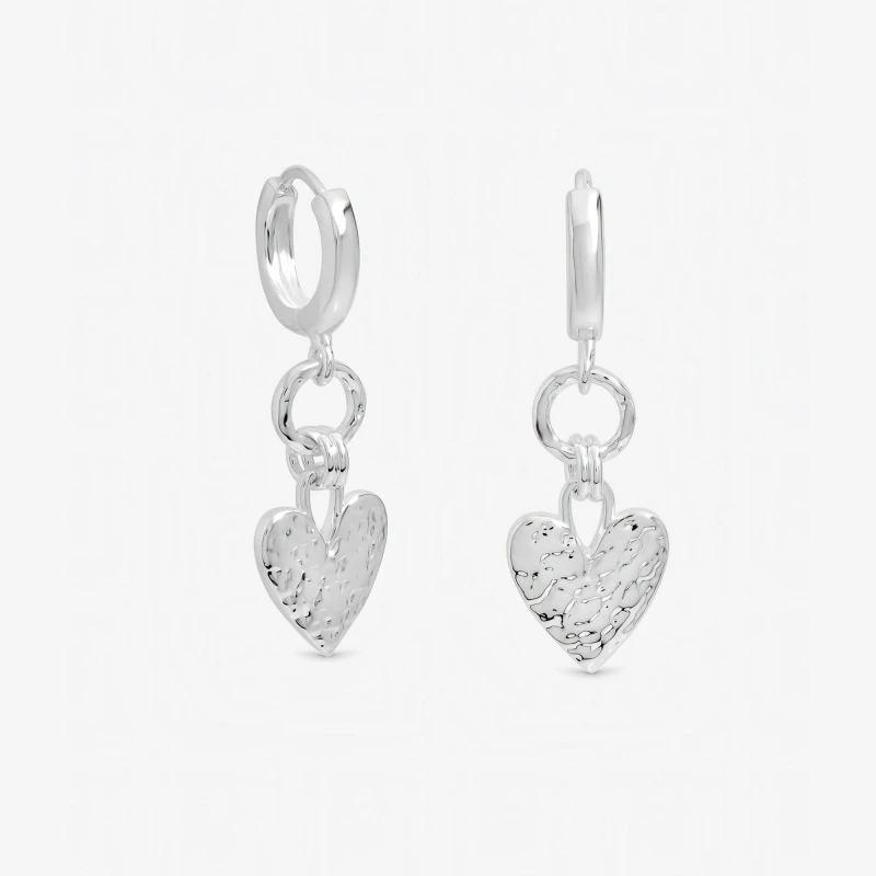 Image of Inicio Sterling Silver Plated Hammered Heart Link Hoops Hoop Earrings One Size Silver 73777511000