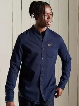 Image of Superdry Indigo Henley Workwear Shirt, Indigo, Size S, Men