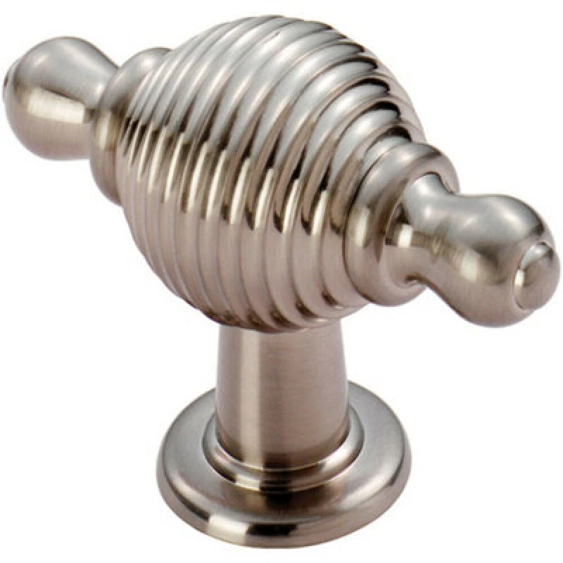 Image of Loops Reeded Beehive Style Cabinet Door Knob with Finials 26mm Dia Rose Satin Nickel Metallics unisex