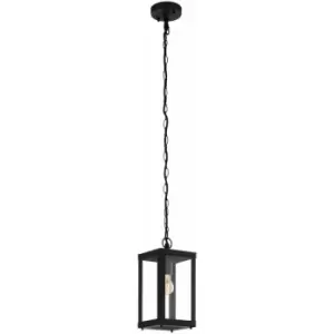 Image of IP44 Outdoor Pendant Light Black Box Lantern & Chain 1 x 60W E27 Bulb