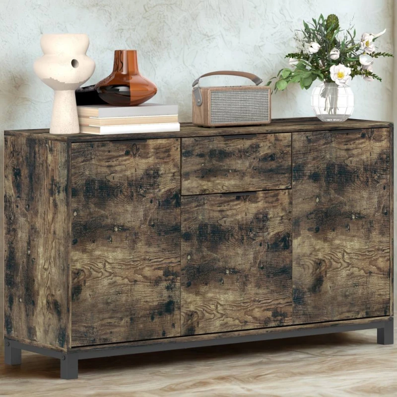 Image of FURNOS Industrial Multipurpose Sideboard Buffet Cabinet in Brown Brown Unisex