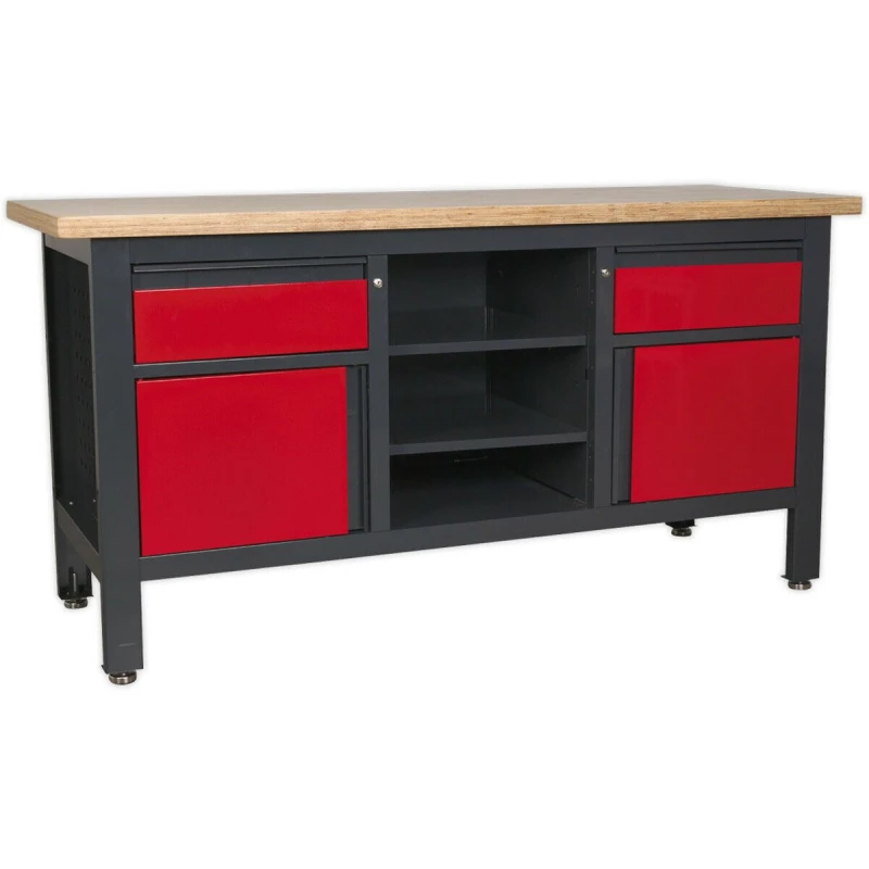 Image of Loops Lockable Workstation- 2 Draw & 2 Cupboard with Pegboard & Open Shelves Storage Multi