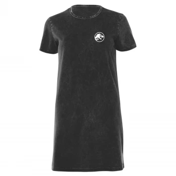 Image of Jurassic Park White Womens T-Shirt Dress - Black Acid Wash - M - Black Acid Wash