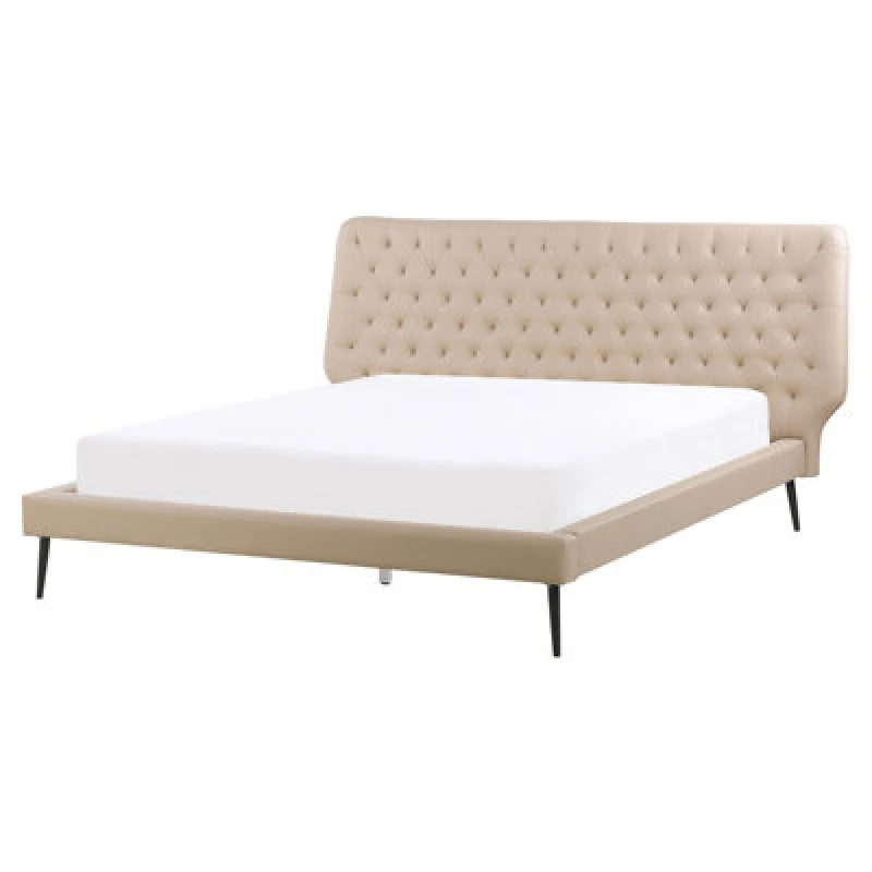 Image of Beliani Bed Faux Leather Essonne 160 X 200 Cm (Eu King Size) Beige