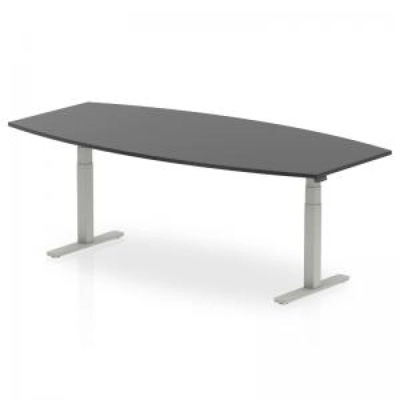 Image of Dynamic High Gloss 2400mm Writable Boardroom Table Black Top Silver Height Adjustable Leg I003552