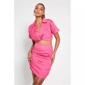Image of I Saw It First Pink Ruched Detail Mini Skirt Co-Ord - Pink