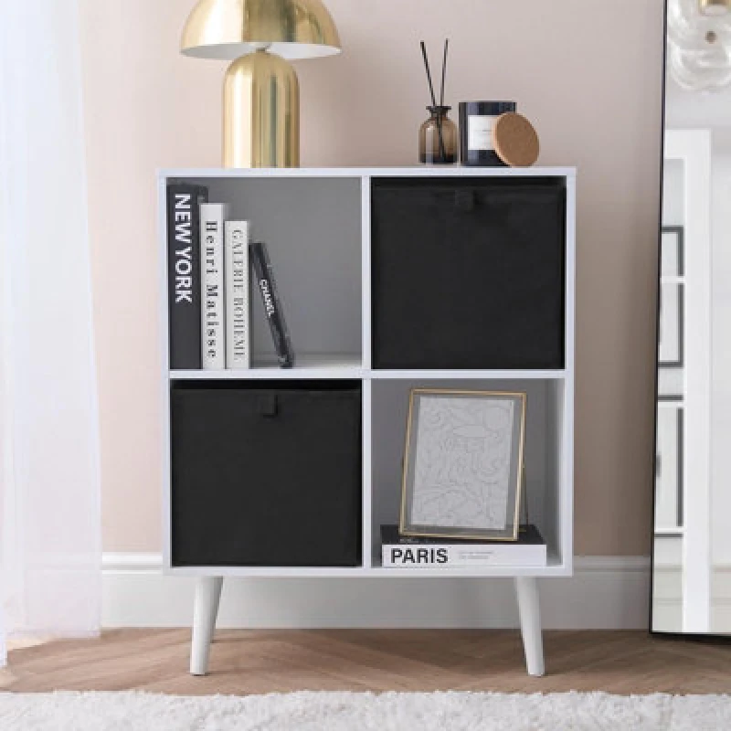 Image of OHS OHS Pair of 2 Matte Velvet Cube Storage Boxes in Black One Size Unisex 5027434217380