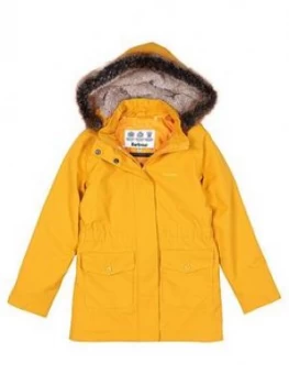 Image of Barbour Girls Bournemouth Faux Fur Hooded Rain Coat - Ochre Size 12-13 Years, Women