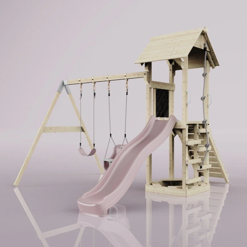 Image of OutdoorToys PolarPlay Tower Kids Wooden Climbing Frame - Swing Olavo Rose in Beige Beige Unisex