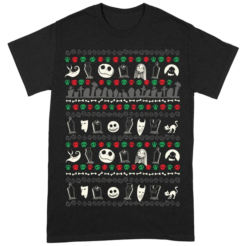 Image of Nightmare Before Christmas Mens The Festive Icons T-Shirt in Black Size: Small Black Male S
