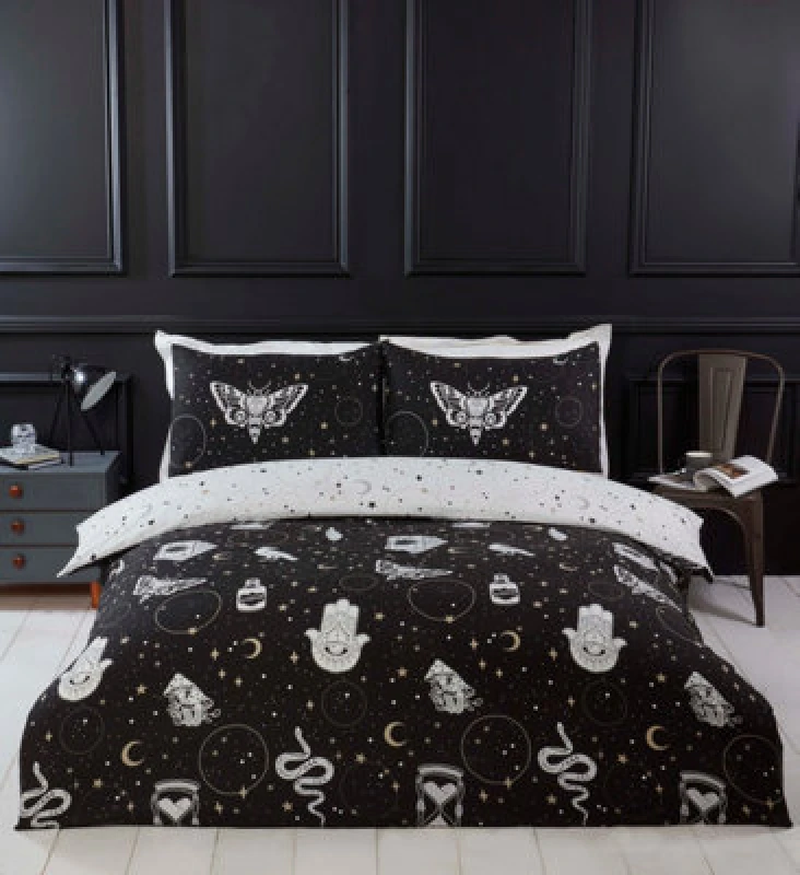 Image of RAPPORT HOME Gothic Magic Multi Reversible Duvet Cover Set Moon and Stars Halloween Bedding Single 5027491803786