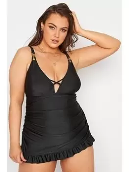 Image of Yours Curve Plunge Bodycon Swimdress - Black, Size 28, Women