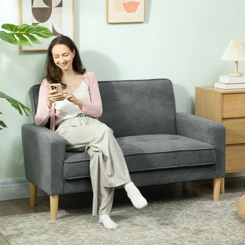 Image of HOMCOM HOMCOM 2 Seater Sofa, Velvet Small Sofa with Rubber Wood Legs in Grey Grey 2 Seater Unisex 5063603660830