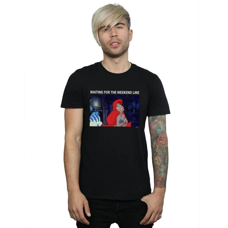 Image of Disney Men The Little Mermaid Waiting For The Weekend T-Shirt in Black Size: Small Black S Male 5059114361427