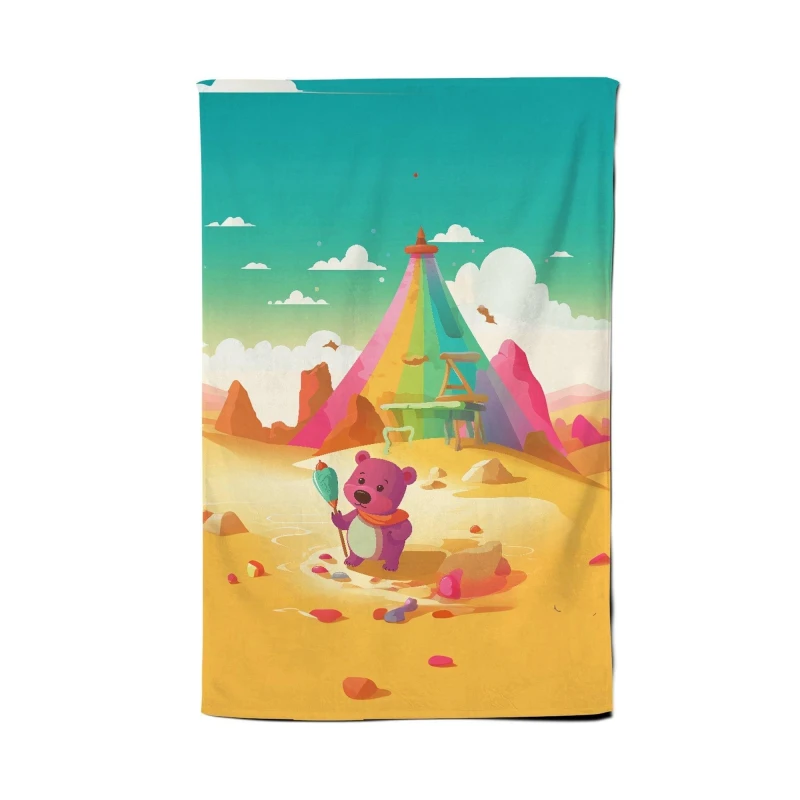 Image of Warren Reed - Designer Purple Bear On A Beach Holiday Tea Towel in Yellow Yellow Unisex