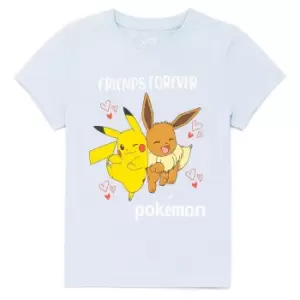Image of Pokemon Girls Eevee Pikachu T-Shirt (7-8 Years) (Blue/Yellow/Orange)