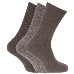 Image of Mens Wool Blend Non Elastic Top Light Hold Socks (Pack Of 3) (UK Shoe 6-11, EUR 39-45) (Shades of Brown)