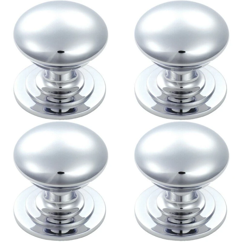 Image of Loops 4x Victorian Round Cupboard Door Knob 50mm Dia Polished Chrome Cabinet Handle Multi unisex