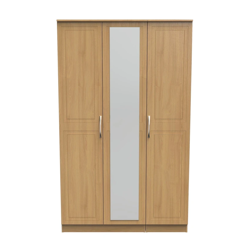 Image of Stafford Triple Mirror Wardrobe In Modern Oak (Ready Assembled)