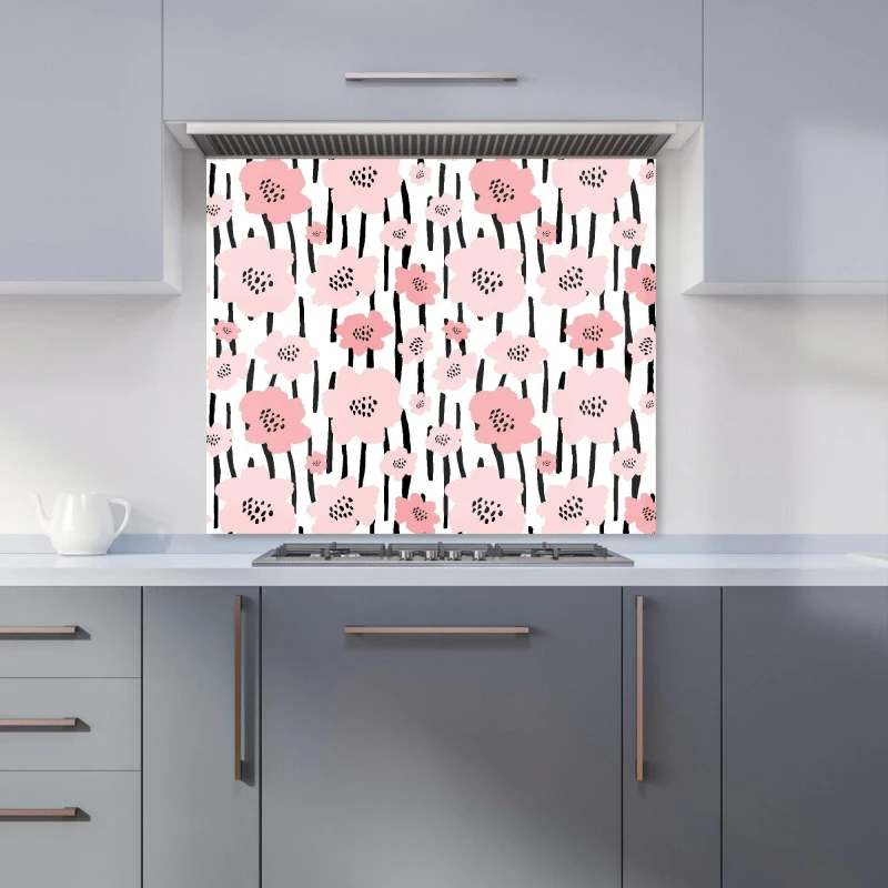 Image of Warren Reed - Designer Bright Flower Sketch Kitchen Splashback in Pink Size: 900mm x 650mm Pink Unisex 900mm x 650mm