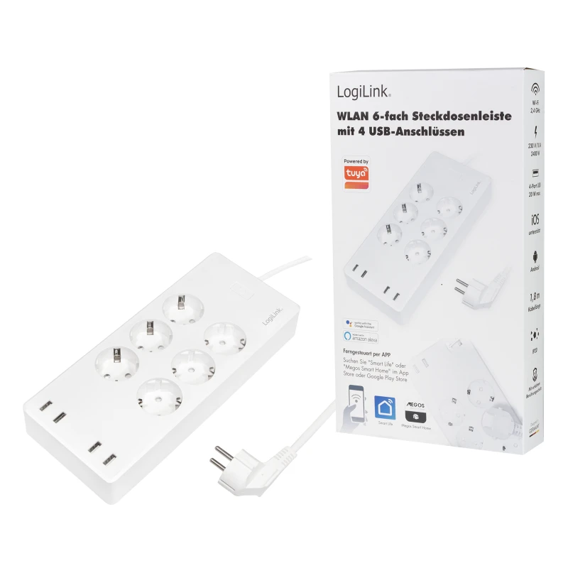 Image of LogiLink WiFi Smart Socket outlet. 6-way. (CEE 7/3). 4x USB. Tuya com