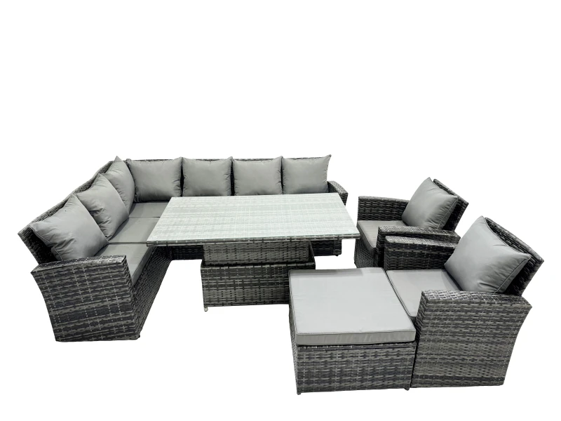Image of Fimous Poly Rattan Outdoor Patio Corner Sofa Set with Big Stool, 2 Chairs in Dark Grey Dark Grey Unisex