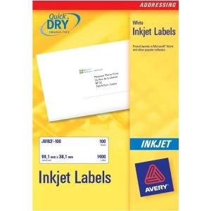 Image of Avery Quick DRY Addressing Labels Inkjet 14 per Sheet 99.1x38.1mm White 1400 Labels