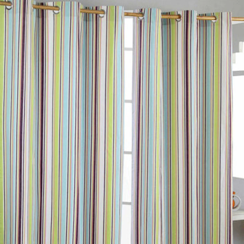 Image of Homescapes Osaka Green Stripes Ready Made Eyelet Curtain Pair, 137 X 228cm Drop