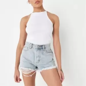 Image of Missguided Petite Riot Distressed Denim Shorts - Blue