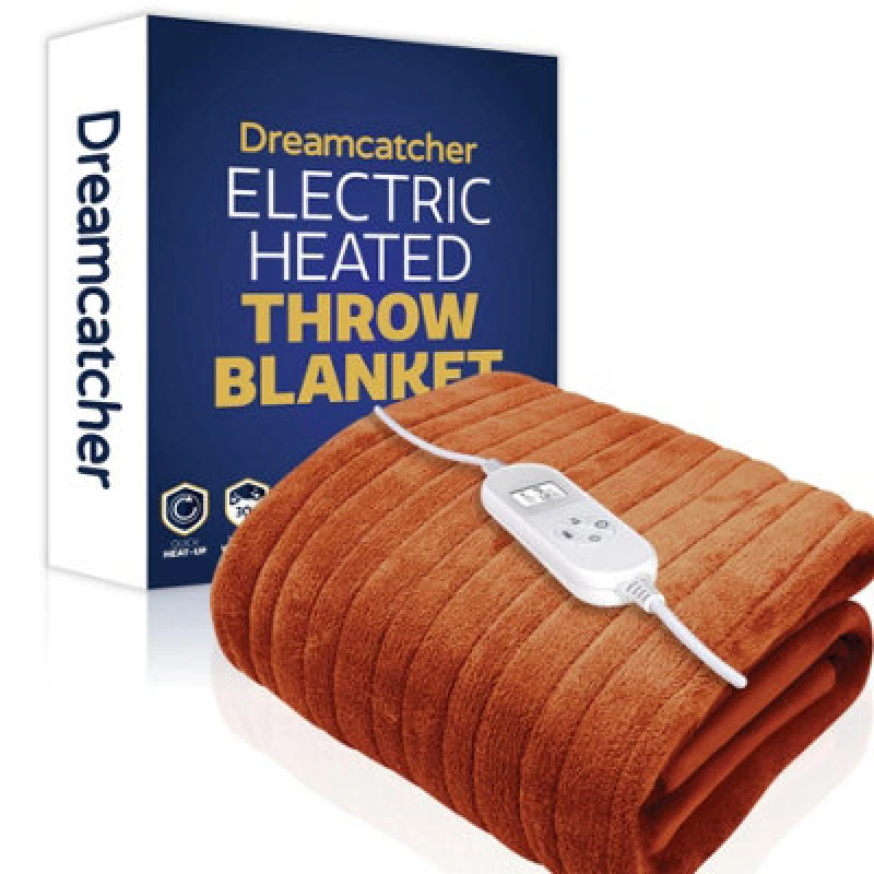 Image of Dreamcatcher Deluxe Terracotta Electric Throw Heated Double Over Blanket Soft Fleece 9 Heat & 12 Timer Settings