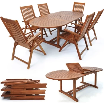 Image of Wooden Garden Dining Table and Chairs Set FSC certified Eucalyptus Wood Outdoor Patio Conservatory Oval Furniture 6 Seater - Deuba