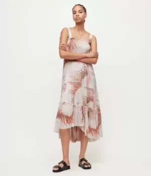 Image of AllSaints Womens Gabi Luar Dress, Pink/White, Size: 14