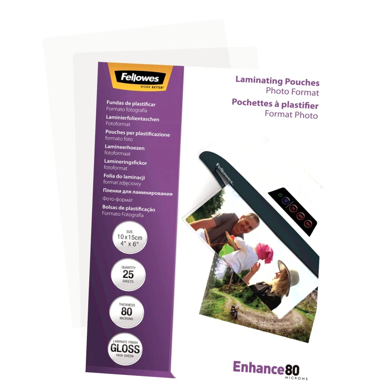 Image of Fellowes Fellowes Glossy 80 Micron Photo Laminating Pouch - 10x15cm 5440602
