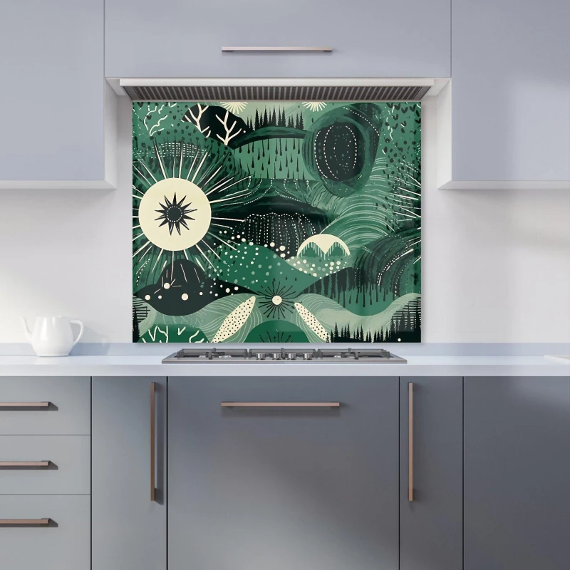 Image of Warren Reed - Designer Abstract Green Moon Kitchen Splashback Size: 700mm x 650mm Green Unisex 700mm x 650mm