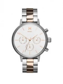 Image of MVMT Nova White and Rose Gold Detail Chronograph Dial Two Tone Stainless Steel Bracelet Ladies Watch, One Colour, Women