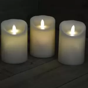 Image of Set of 3 - 13cm x 9cm Battery Operated Dancing Flame Candle with Timer in Cream