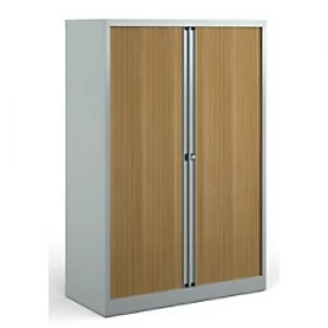 Image of Bisley Tambour Cupboard Lockable Steel & Aluminium DST65SB 1000 x 470 x 1570 - 1585mm Silver & Beech