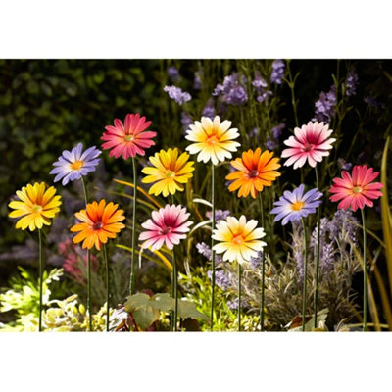 Image of Garden Gear Metal Daisy Stakes Decorative Ornament, Set Of 12 Mixed Colours
