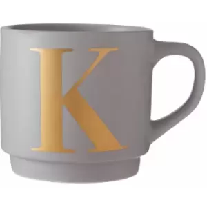 Image of Grey K Letter Mug Ceramic Coffee Mug Tea Cup Modern Cappuccino Cups With Grey Finish And Curved Handle 450 ML w13 x d9 x h9cm - Premier Housewares