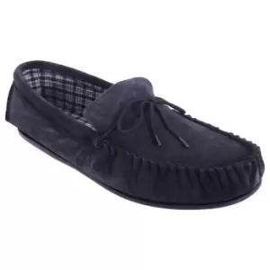 Image of Mokkers Mens Bruce Real Suede Moccasin Slippers (9 UK) (Navy Blue)