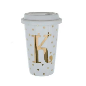 Image of Initials K Double Walled Travel Mug With Silicone Lid - Gold Spots