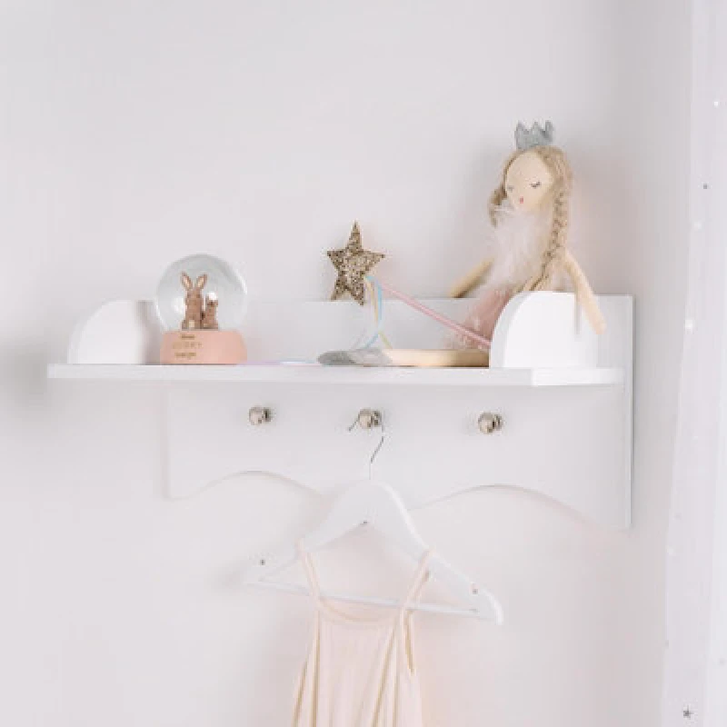 Image of OHS OHS Kids Hook Shelf Peg Shelving Rack Wall in White White One Size Unisex 5027434184361