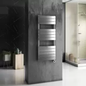 Image of ElectriQ Designer Chrome Flat Panel Towel Rail - 400W with WiFi Thermostat - H1200xW500mm - IPX4 Bathroom Safe